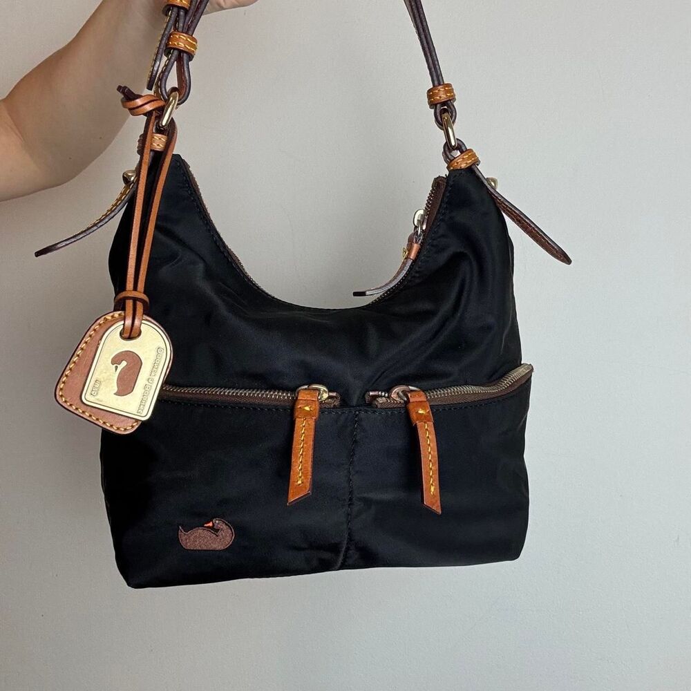 Dooney & Bourke Vintage Y2K Black Nylon Hobo with Pink Lining